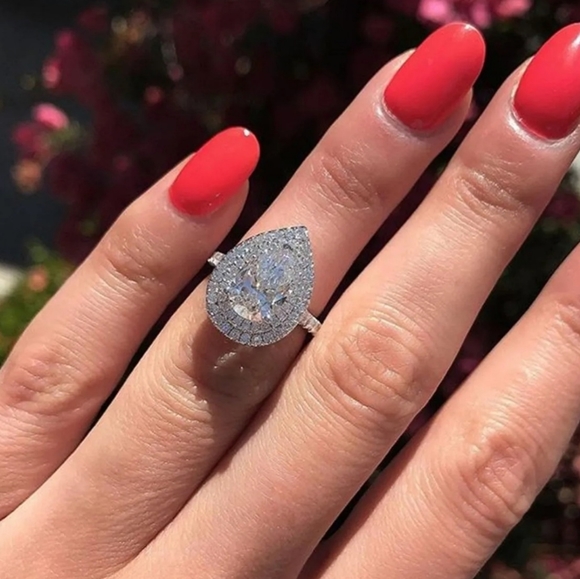 Luxury Jewelry - New Pear 1.5 CT 925 Sterling Silver Diamond Ring